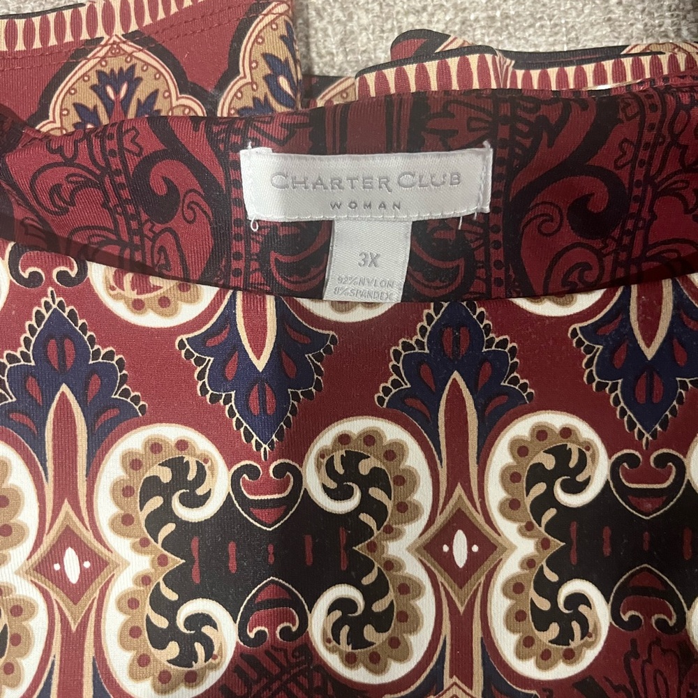Charter Club Burgundy and Cream Patterned Top Plus Size 3X. - Picture 3 of 13
